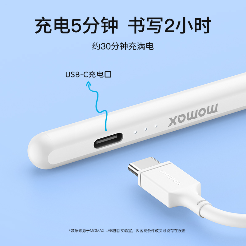 MOMAX摩米士适用于apple pencil电容笔手写笔苹果平板一二代磁吸触控笔[防误触快充版ipad专用]