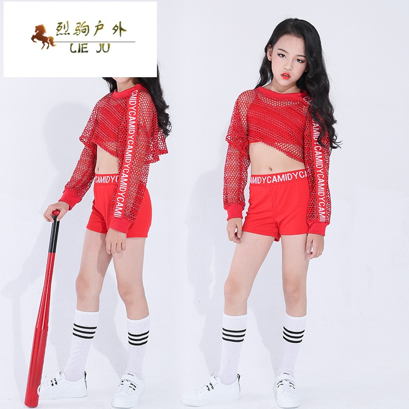 爵士舞服装儿童女孩露脐韩版女童街舞套装潮嘻