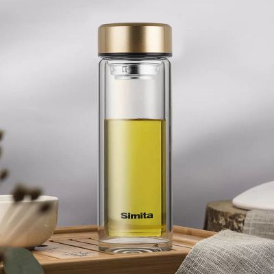 施密特茶水分离双层保温杯男士宇轩高档加厚简约泡茶加厚玻璃水杯奢华