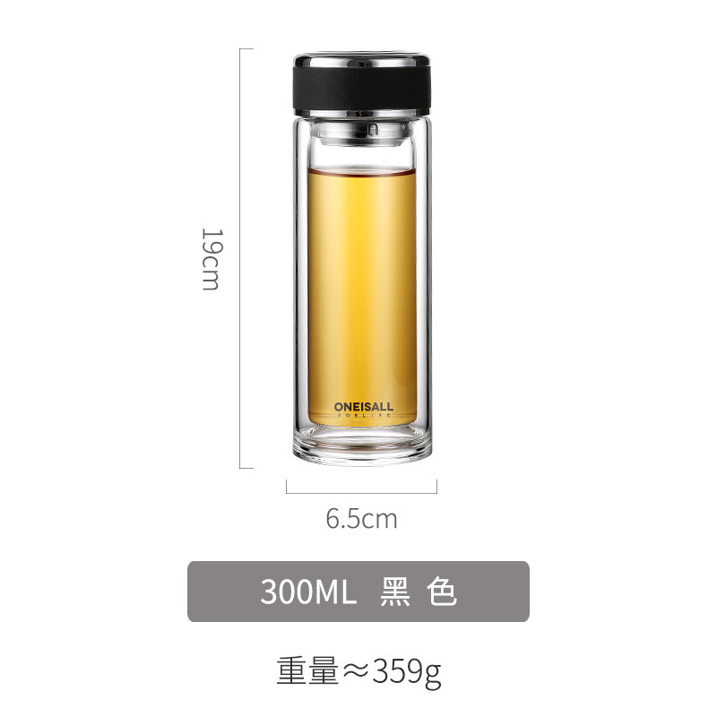 家柏饰(CORATED)双层茶水分离办公室家用带手柄把隔热玻璃杯泡茶男士大容量水杯子 红色360ML+杯刷高清大图