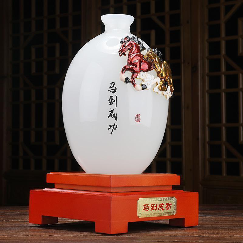 马到成功摆件玉花瓶工艺品花瓶客厅玄关老板办公室桌面酒柜装饰品_499