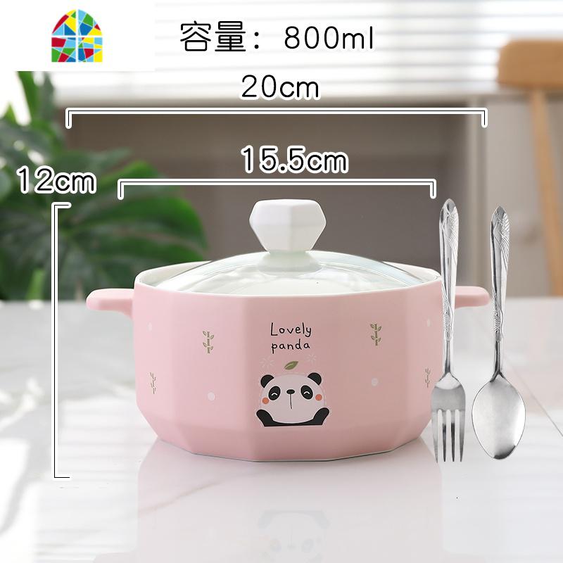 日式可爱泡面碗大号创意带盖双耳陶瓷家用餐具碗宿舍汤碗单个 FENGHOU 动物004送大汤勺叉高清大图
