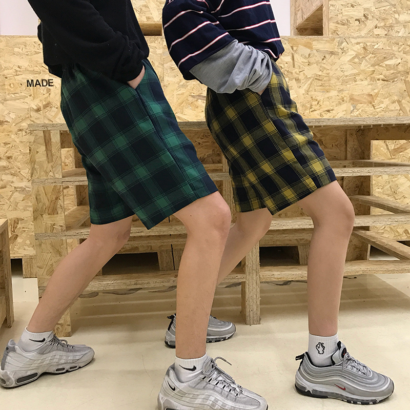 2018夏装情侣装短裤休闲裤大码格子裤五分裤男女夏天潮牌裤子BF风