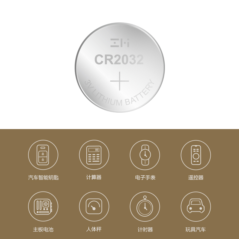 ZMI紫米 纽扣手机电池CR2032适用电子秤温湿度计尤克里里调音器小米盒子大汽车钥匙3V锂电池5粒装手表圆形电池人体秤