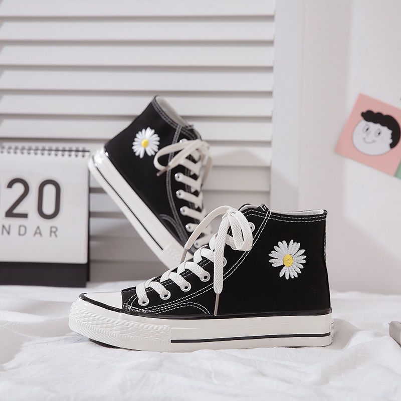 春夏小雏菊高帮帆布鞋女学生韩版复古百搭1970s板鞋权志龙ins潮鞋