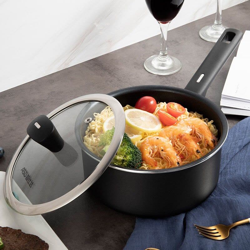 爱仕达(ASD)磁通不粘奶锅18cm 宝宝大容量辅食锅 健康轻烟煮面 燃气电磁炉通用小型煮奶泡面汤NL18A3WG图片