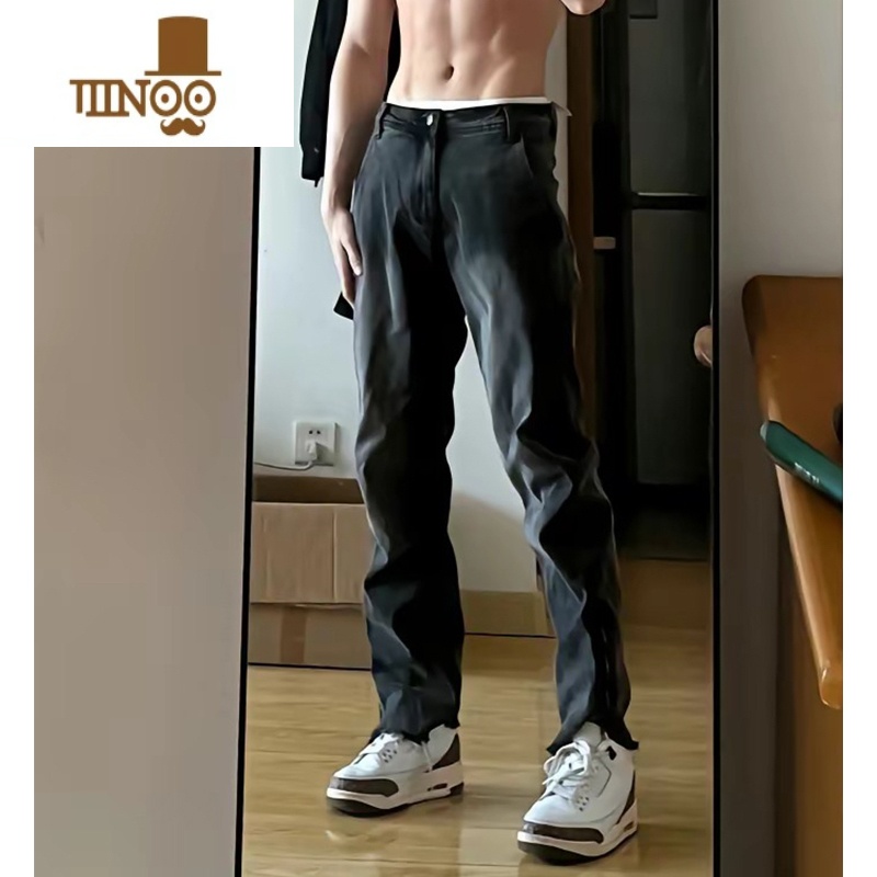 YANXU高街复古拉链牛仔裤男士夏季美式垂感微喇显高痞帅直筒裤子ins痞高清大图