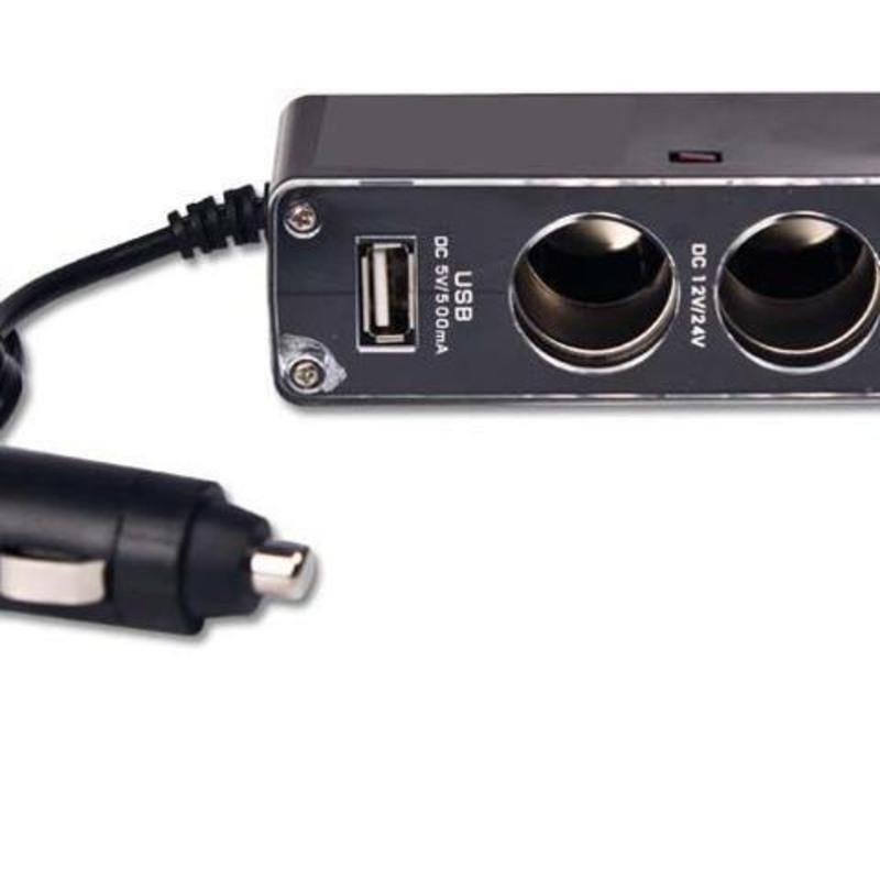 汽车点烟器一拖三带usb 车载充电器一分三 电源转换器 车用插座头 黑色