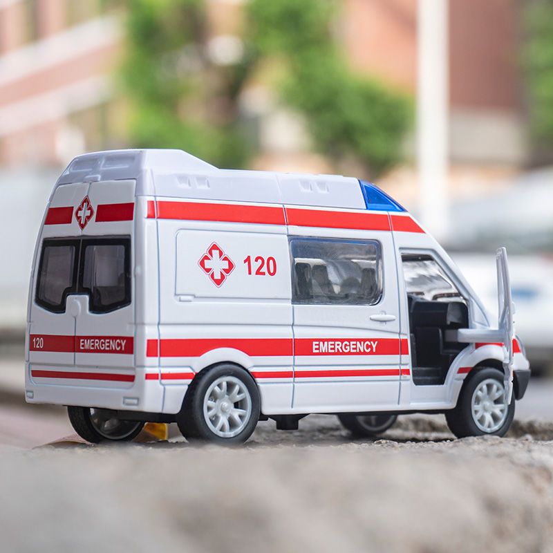 儿童120救护车玩具车模型仿真汽车 救援玩具车模男孩合金回力小车