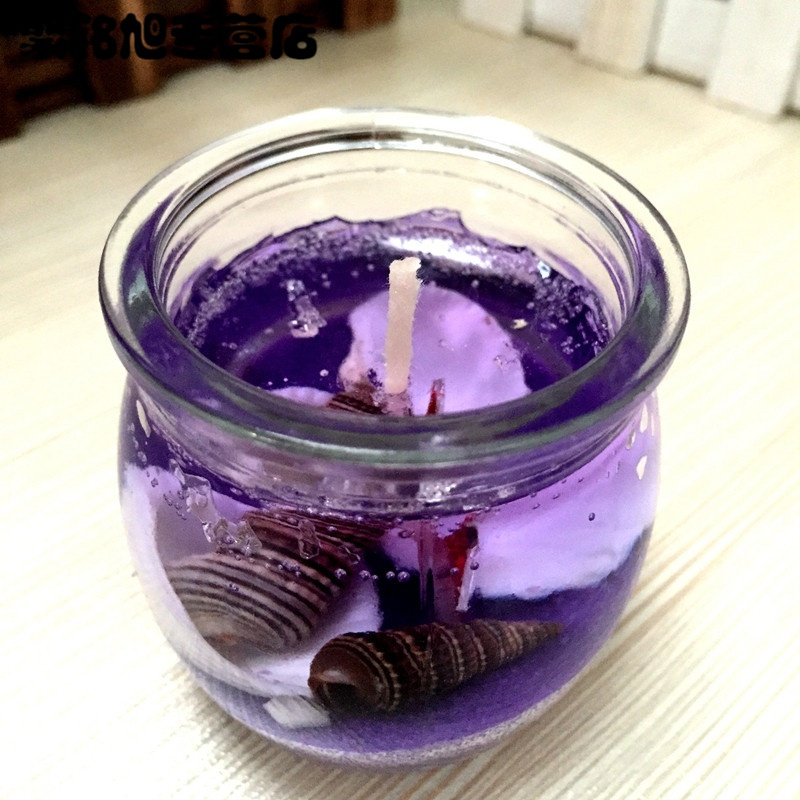 海洋系列水晶果冻无烟淡香香薰蜡烛情人节烛台杯蜡浪漫求婚生日表白-紫色球杯1个