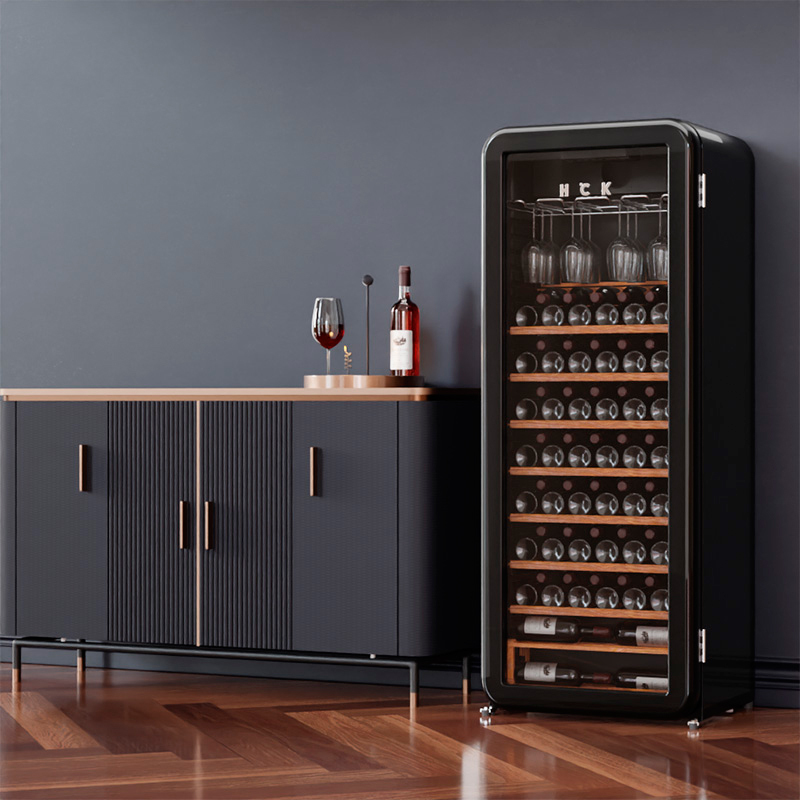 hck哈士奇纤薄圆弧酒柜203升电子温控家用茶叶嵌入式恒温风冷超薄红