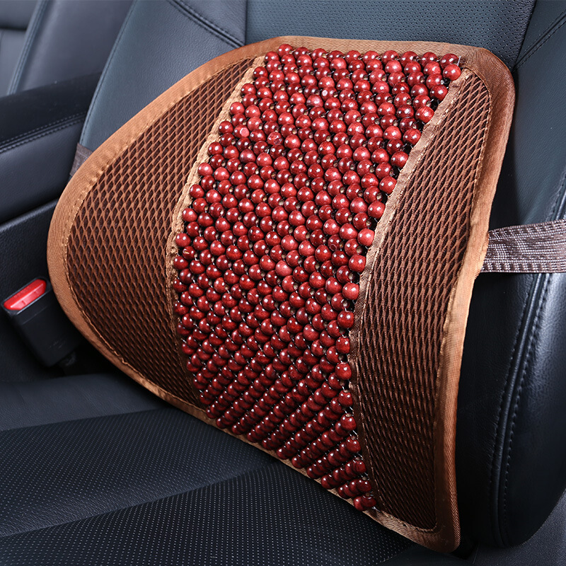 木珠汽车腰靠护腰垫夏季透气 车用靠腰靠背垫办公室座椅 红棕色