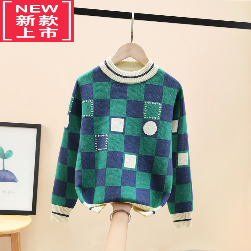 可莉允男童洋气毛衣秋冬新款潮中大童打底男孩儿童针织线衫加绒加厚
