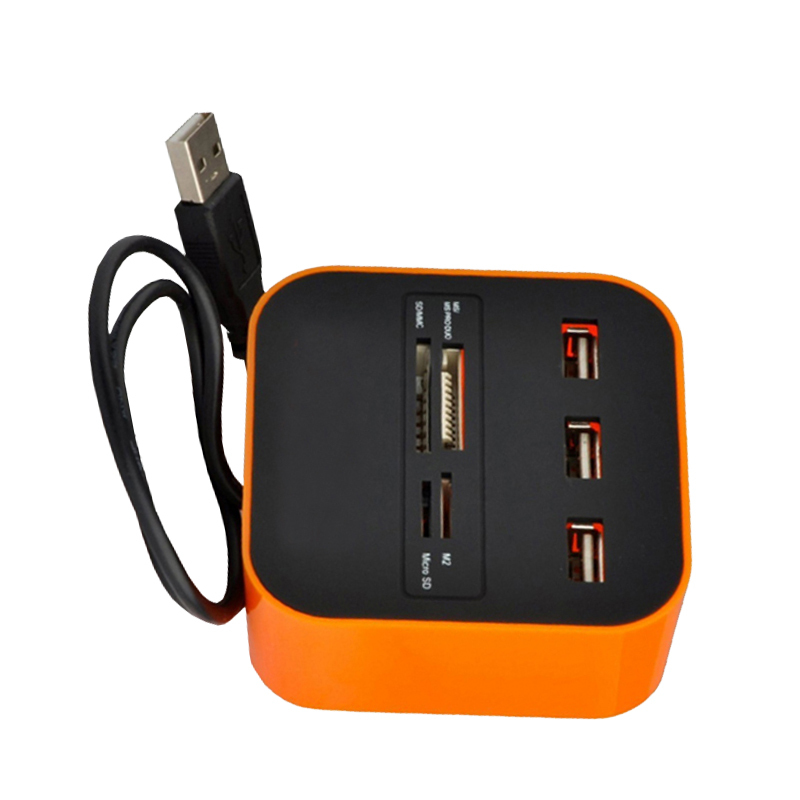 酷比客(L-CUBIC) LCHC01OR 3口USB2.0集线器带读卡器HUB扩展坞 橙色