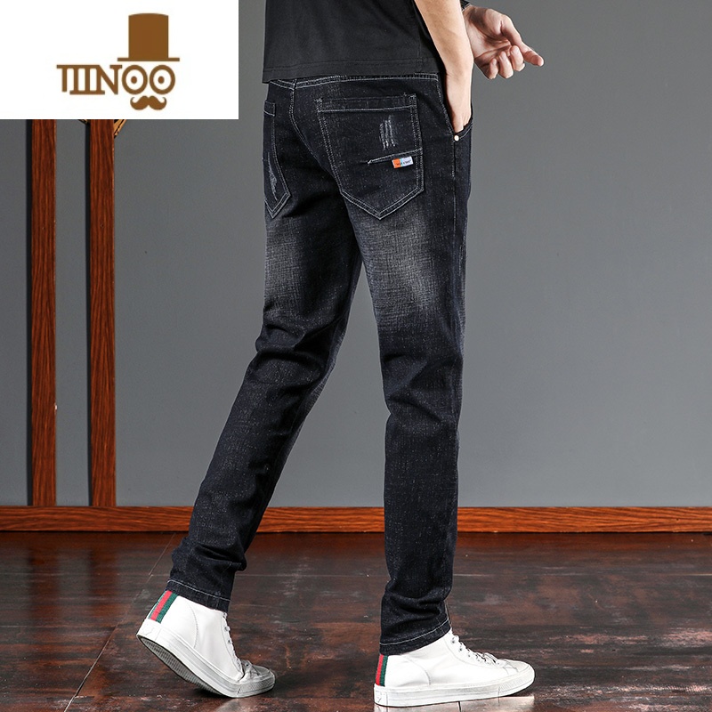 YANXU牛仔裤男2023夏季薄款弹力修身小脚直筒潮牌百搭休闲长裤男装高清大图