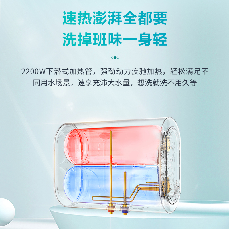 [新品]统帅(Leader)海尔出品电热水器扁桶双胆60升2200W速热纤薄机身一级能效升级镁棒免更换大屏数显 DH