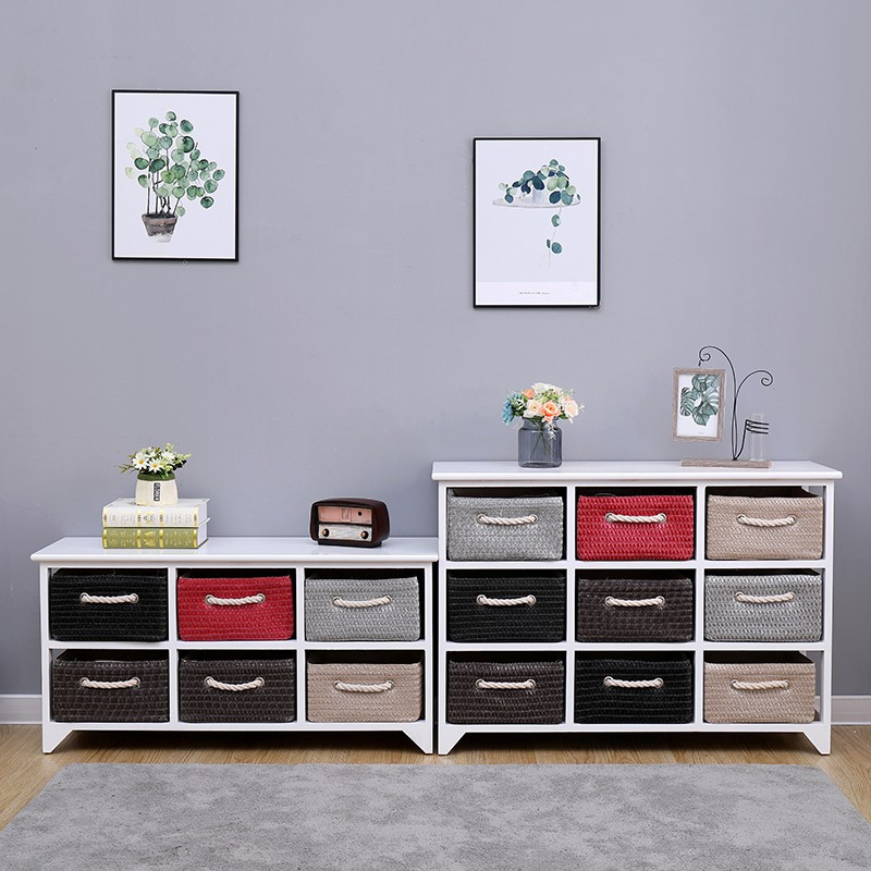 实木复古抽屉式收纳柜客厅整理储物窄柜多层组合卧室边柜藤编韩式三维