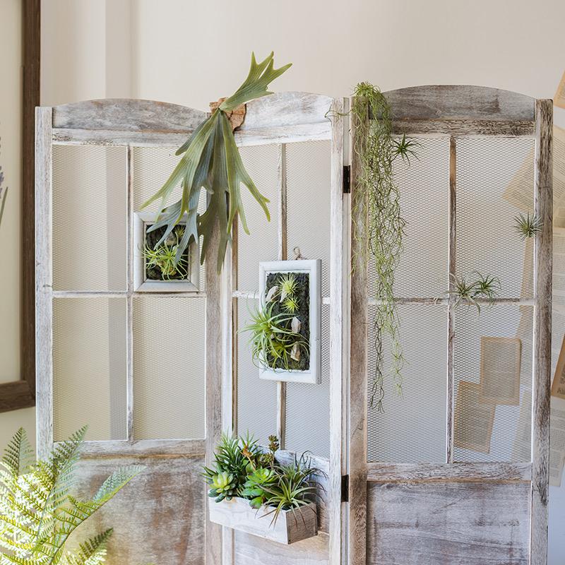 汐岩实木屏风花园 篱笆室内外 装饰三扇折叠做旧复古美式欧式 一个屏风(含6个挂盒)高清大图