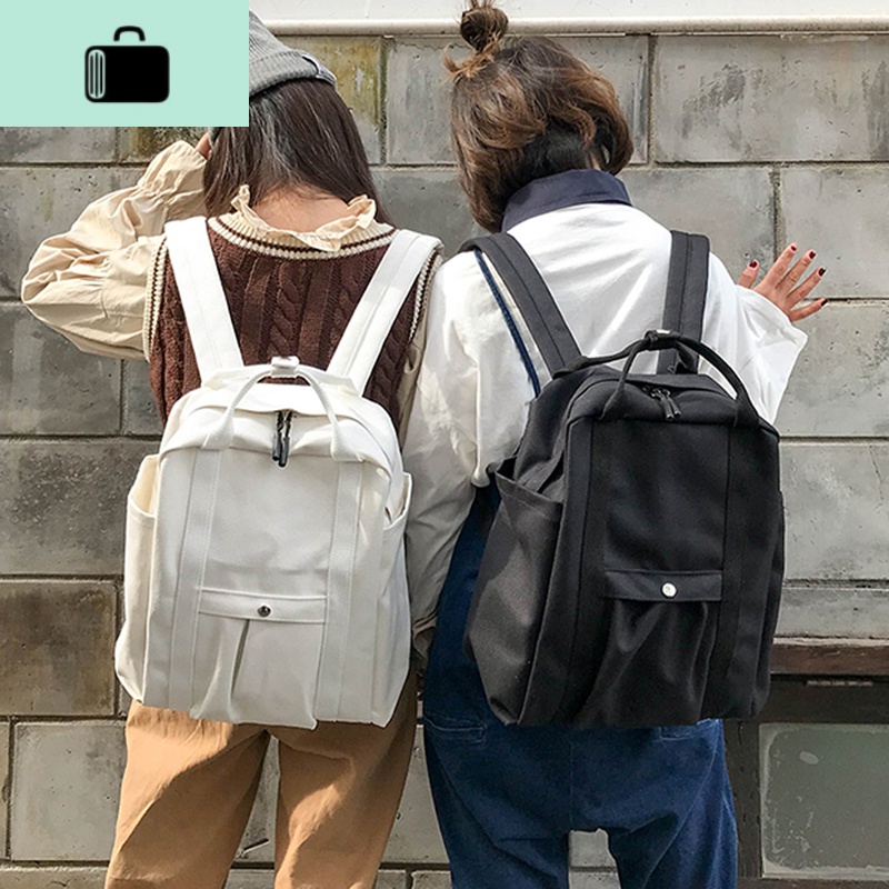 韩版新款chic简约双肩包女包ins帆布百搭旅行背包休闲大学生书包NEW LAKE高清大图