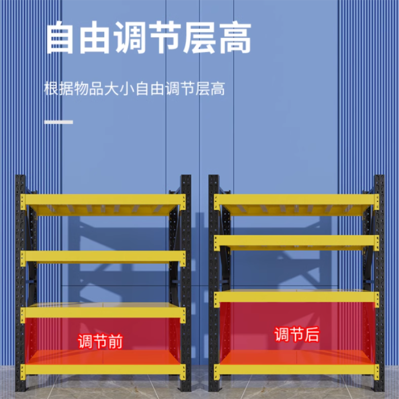 易企采 150*50CM四层中型承重200KG仓储货架置物架多层收纳架仓库货物架超市商用储物铁架子高清大图