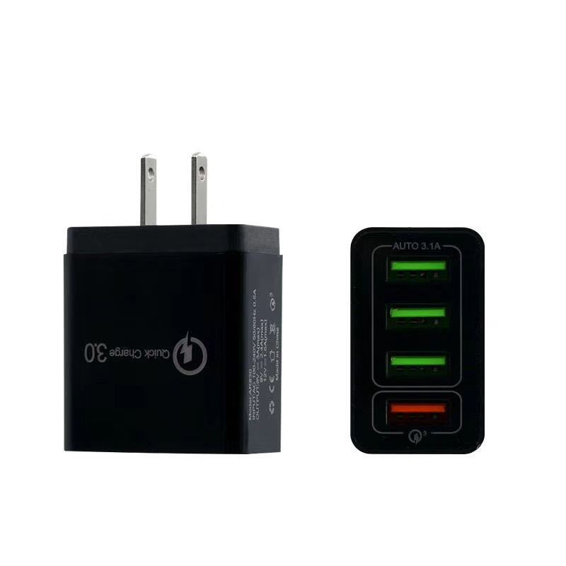 手机充电器qc3.0闪充4口usb苹果oppo华为安卓小米通用6.1a充电头|6.1A黑色/美规