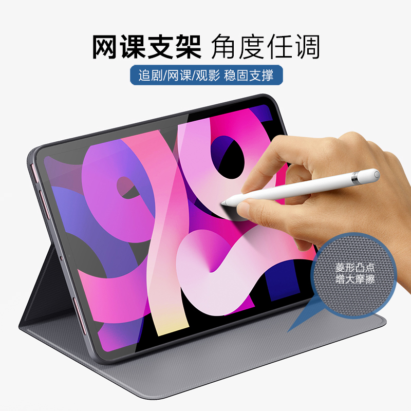 ESCASE适用 iPadair4保护套带笔槽10.9英寸苹果平板电脑壳防摔智能休眠刺绣漫威正版黑红色蜘蛛侠美国队长