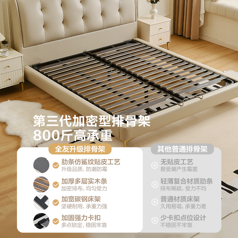 全友家居法式轻奢真皮床2024新款主卧室软包双人大床婚床