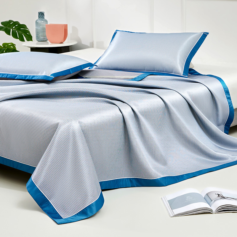 罗莱 星河·碳光双层提花冰丝席三件套蓝色150*200cm高清大图