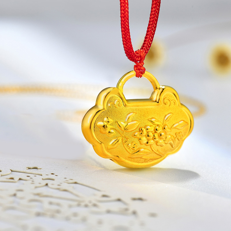 周贝贝珠宝长命富贵锁黄金足金宝宝锁男女款吊坠项链jxyjd0012