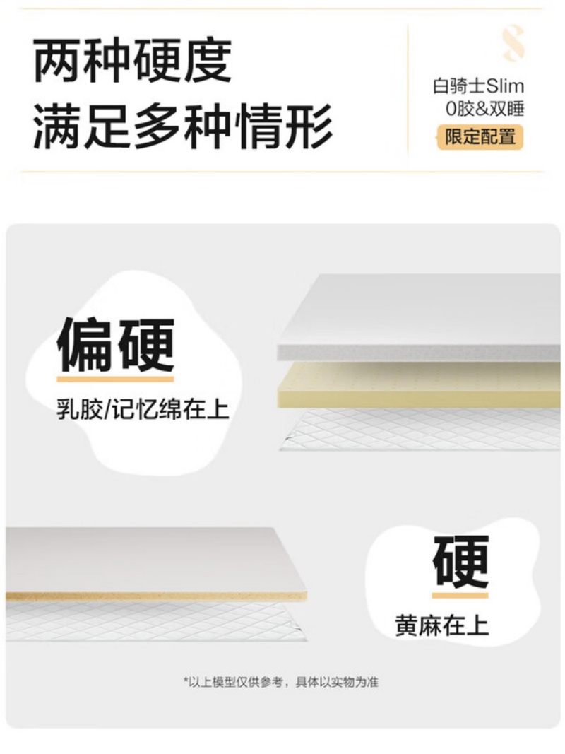 喜临门 - 白骑士slim系列床垫2cm乳胶4cm黄麻租房学生床垫偏硬高清大图