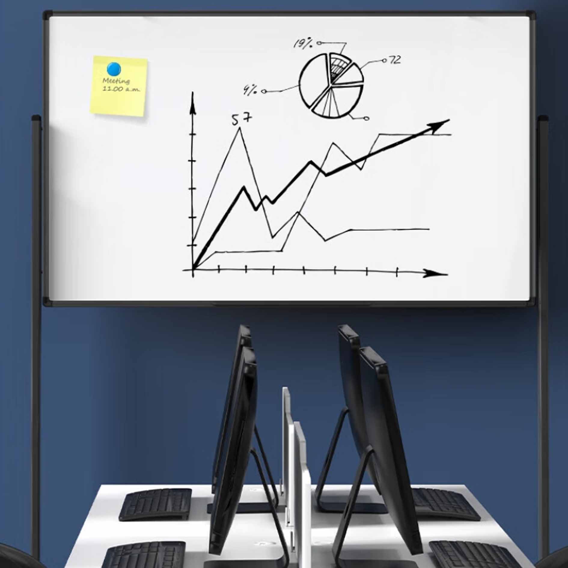 旸辰 150*90cmH型支架式白板写字板 书写移动升降教学儿童画板黑板办公会议黑板家用