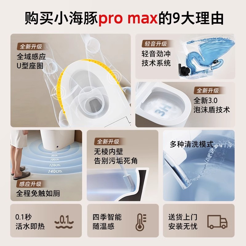 东芝小海豚promax智能马桶家用全自动脚感翻盖即热一体坐便器S415-305高清大图
