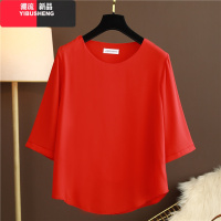 伊布苼大码装新半上衣宽松T恤中肥妈妈40-50岁中年胖妈妈套装斤 红色 2XL 胸围106