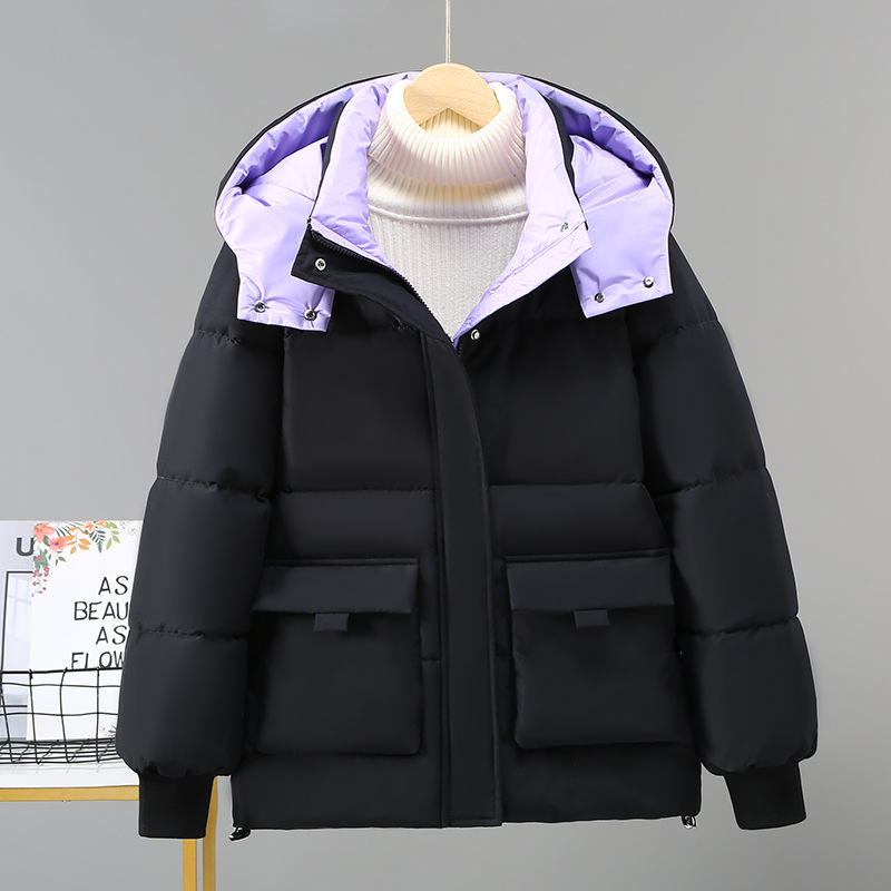 2024年冬季新款羽绒棉服棉袄短款韩版百搭女连帽气质时尚保暖外套 黑色 L