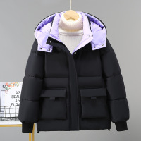 2024年冬季新款羽绒棉服棉袄短款韩版百搭女连帽气质时尚保暖外套 L 黑色