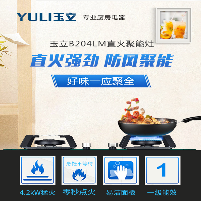 玉立(YULI) 燃气灶 零秒点火JZY/T-B204 黑色 液化气
