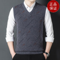 免费退换专柜正品羊绒背心男士马甲V领秋冬中年羊毛衫无袖坎肩毛衣爸爸装山羊绒不褪色保暖舒适_302 190 中灰