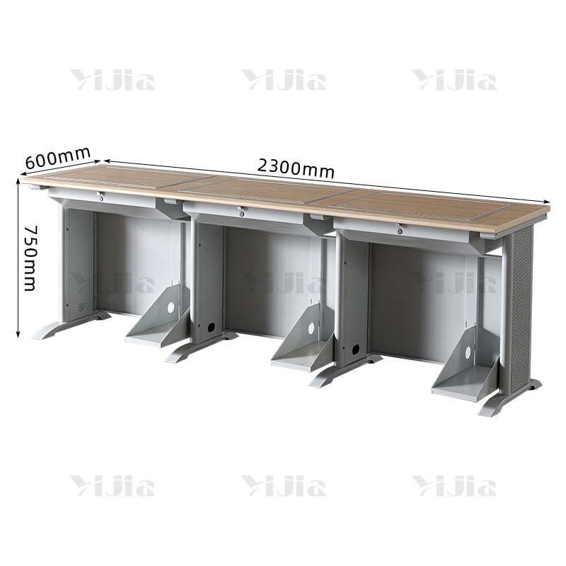翌嘉 隐藏式翻转电脑桌培训桌教室机房多媒体学习桌办公桌C款三人位2300*600*750mm