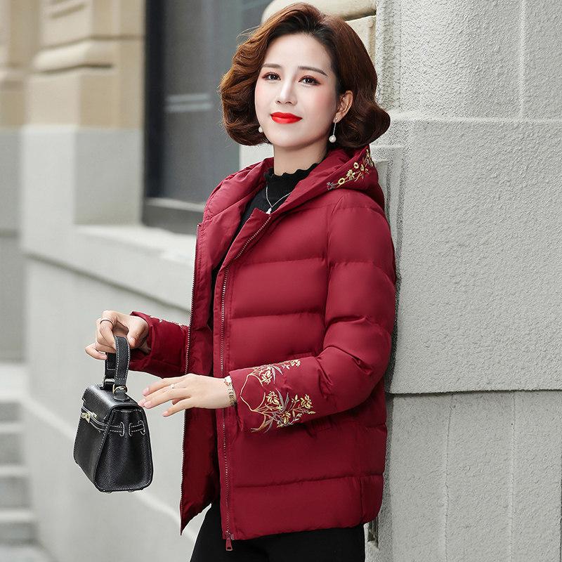 迪鲁奥（DILUAO)喜婆婆妈妈穿的衣服妈妈短款棉袄中年女秋冬装小个子棉衣外套中老年红色保暖棉服 枣红色 2XL(105-120斤)