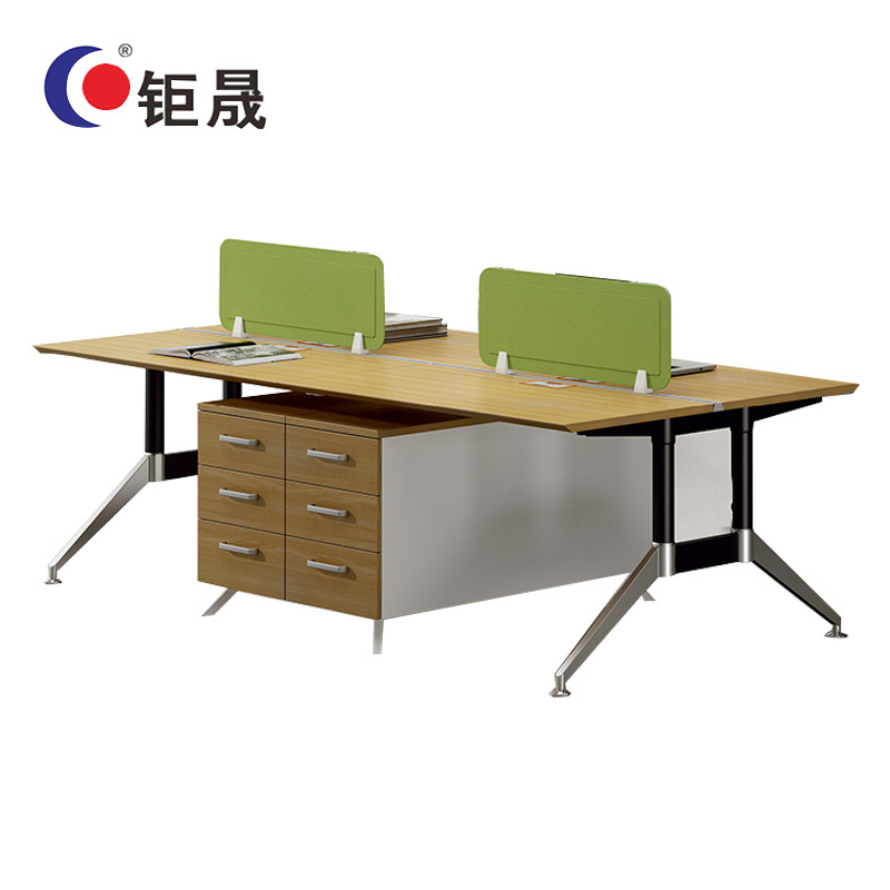 钜晟 办公桌钢架屏风桌2.4米四人位职员电脑桌带副柜JS-GZ2404B