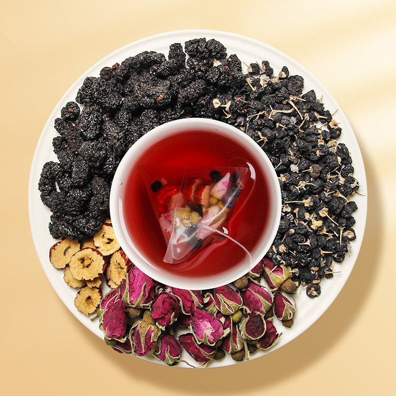 谯韵堂 黑枸杞桑椹玫瑰茶120g/盒装三角包茶24小包黑枸杞桑葚子重瓣红玫瑰组合花草茶
