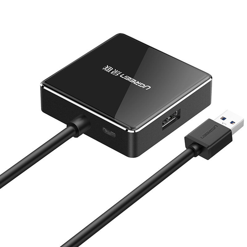 绿联usb3.0分线器一拖四高速电脑外接usb转接器多接口扩展器usb分接器转接头笔记本扩展口 黑色 4口HUB 1米(20787)