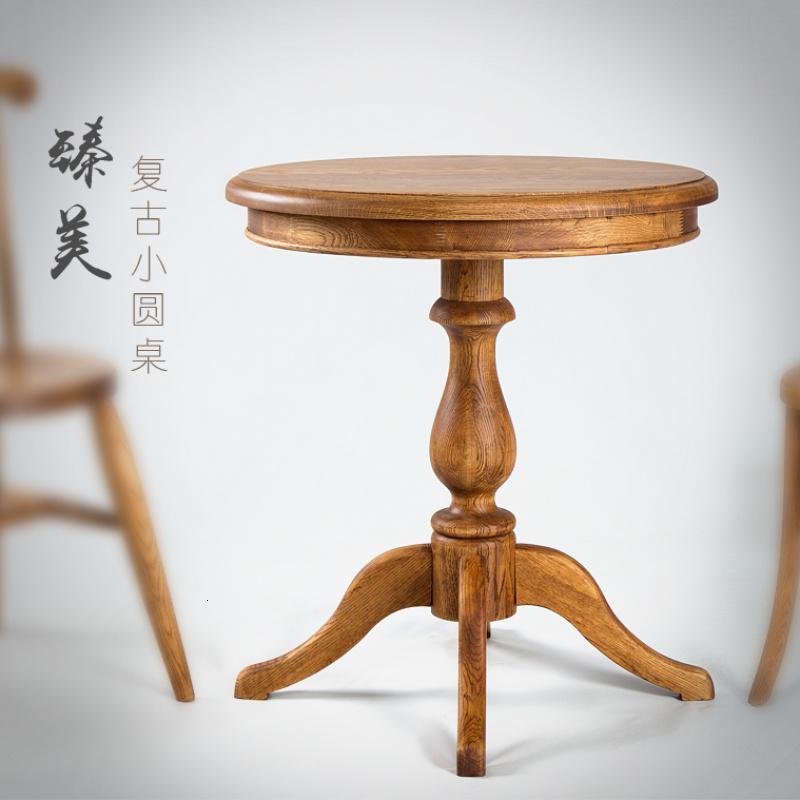 复古仿旧橡木实木小圆桌茶几圆形小桌边桌边角几咖啡桌洽谈桌定制