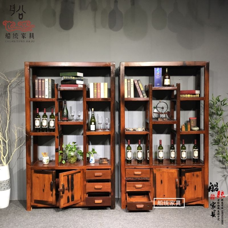 老船木博古架实木仿古中式置物架收纳架隔断古董架茶叶架花架 邮 款式八单个_1-1.2米
