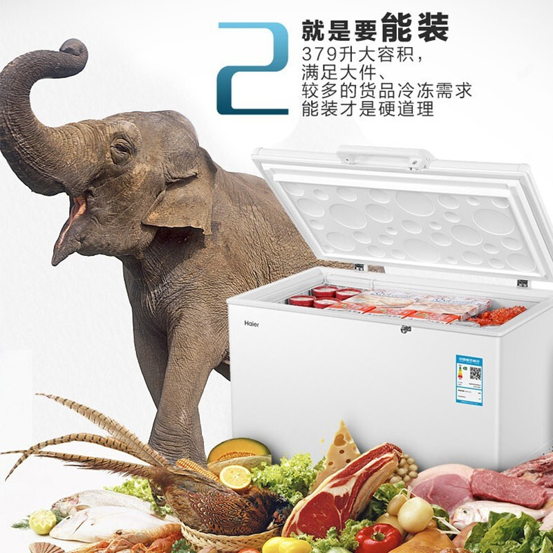 海尔(Haier)379L冰柜深冷速冻节能省电断电保护单温冷柜家用商用冷藏冷冻柜 卧式冰箱BC/BD-379HCM