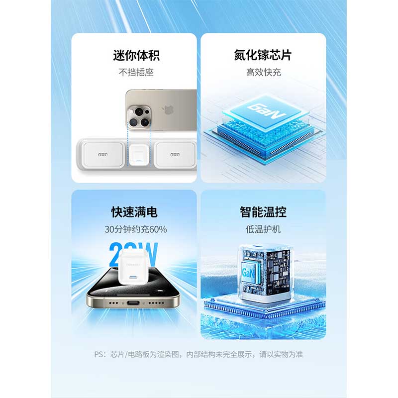 XO超级快充手机充电器PD30W智能识别便携折叠设计保护电池安全高清大图