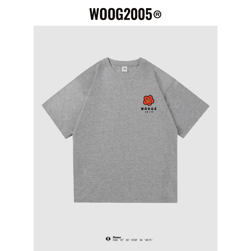 WOOG2005创意印花图案花瓣100棉2022夏季新款潮牌情侣装ins男女