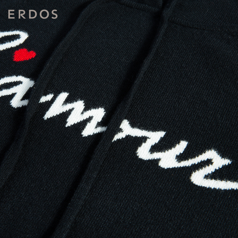 ERDOS 秋冬带帽字母提花女连衣裙时尚百搭羊绒裙