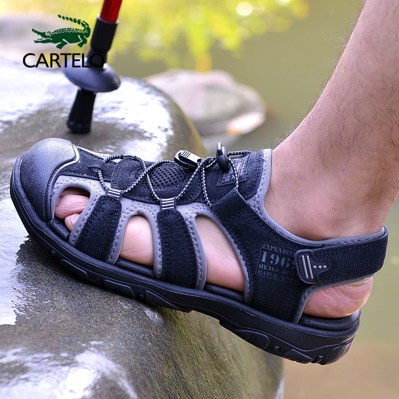 线下专柜同款卡帝乐鳄鱼cartelo新款反绒皮包头户外沙滩凉鞋休闲户外