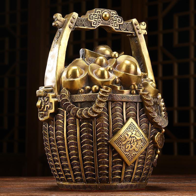 纯铜一桶金摆件聚宝盆元宝如意家居客厅博古架风水装饰工艺品_80_613_206